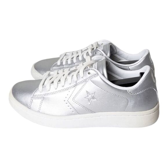 NWOB CONVERSE Pro Leather Low 'Silver' Sneakers Size 6.5 - Picture 2 of 9